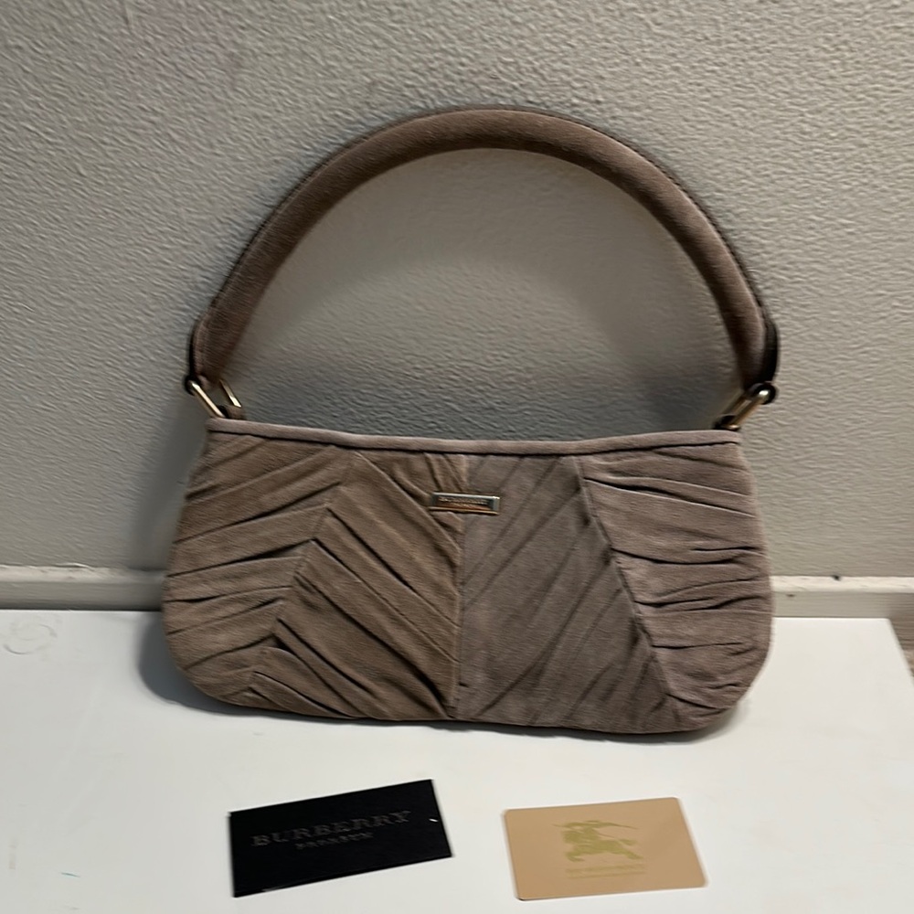 Burberry Tan Shoulder Bag with Pleated Design